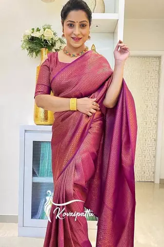 Wine silk blend jacuard work festival saree with unstitched blouse piece