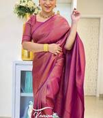 Wine silk blend jacuard work festival saree with unstitched blouse piece
