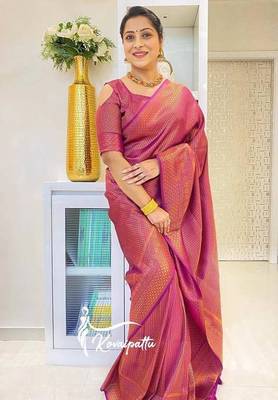 Wine silk blend jacuard work festival saree with unstitched blouse piece 2