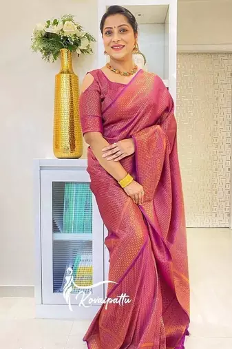 Wine silk blend jacuard work festival saree with unstitched blouse piece