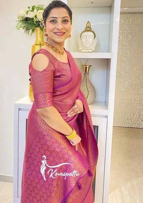 Wine silk blend jacuard work festival saree with unstitched blouse piece 3