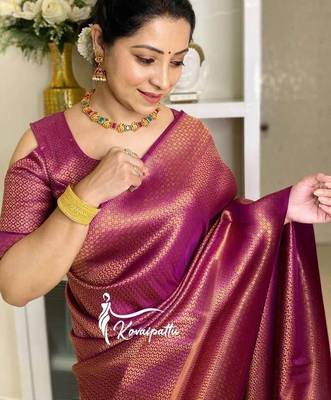Wine silk blend jacuard work festival saree with unstitched blouse piece 4