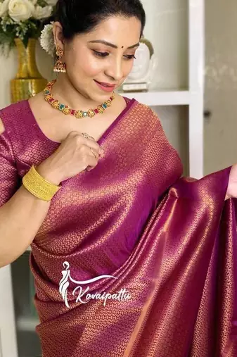 Wine silk blend jacuard work festival saree with unstitched blouse piece