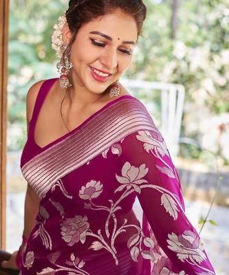 Wine silk blend jacuard work festival saree with unstitched blouse piece 3