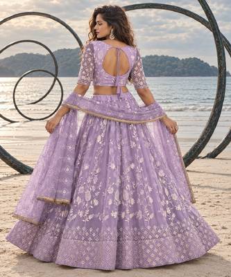 LAVENDER NET THREAD WITH ZARI AND SEQUINCE WORK FESTIVE LEHENGA CHOLI SET FOR WOMEN'S 2