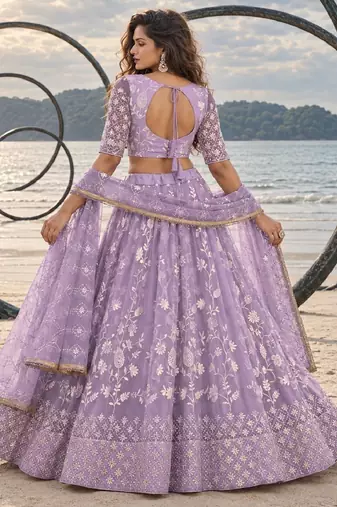 LAVENDER NET THREAD WITH ZARI AND SEQUINCE WORK FESTIVE LEHENGA CHOLI SET FOR WOMEN'S