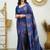 Blue silk blend jacuard work festival saree with unstitched blouse piece