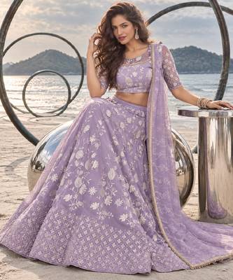 LAVENDER NET THREAD WITH ZARI AND SEQUINCE WORK FESTIVE LEHENGA CHOLI SET FOR WOMEN'S 4