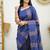 Blue silk blend jacuard work festival saree with unstitched blouse piece