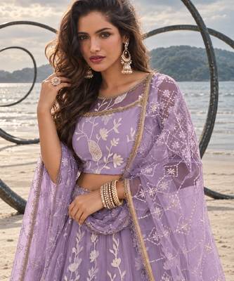 LAVENDER NET THREAD WITH ZARI AND SEQUINCE WORK FESTIVE LEHENGA CHOLI SET FOR WOMEN'S 5