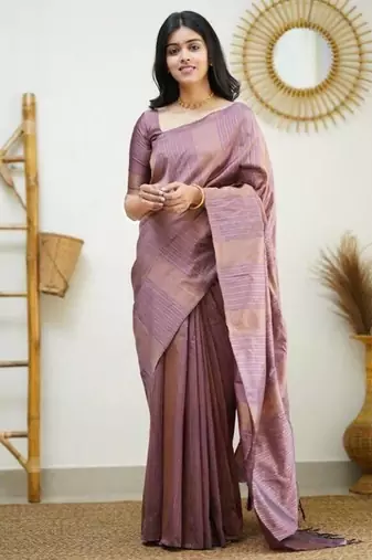Onion silk blend jacuard work festival saree with unstitched blouse piece