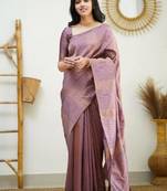 Onion silk blend jacuard work festival saree with unstitched blouse piece