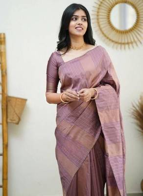 Onion silk blend jacuard work festival saree with unstitched blouse piece 2