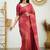Red silk blend jacuard work festival saree with unstitched blouse piece