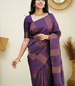 Wine silk blend jacuard work festival saree with unstitched blouse piece