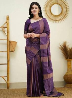 Wine silk blend jacuard work festival saree with unstitched blouse piece 2