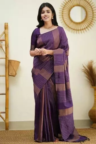 Wine silk blend jacuard work festival saree with unstitched blouse piece