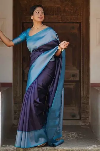 Blue sky green silk blend jacuard work festival saree with unstitched blouse piece