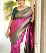 Green onion silk blend jacuard work festival saree with unstitched blouse piece