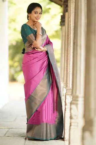 Green onion silk blend jacuard work festival saree with unstitched blouse piece