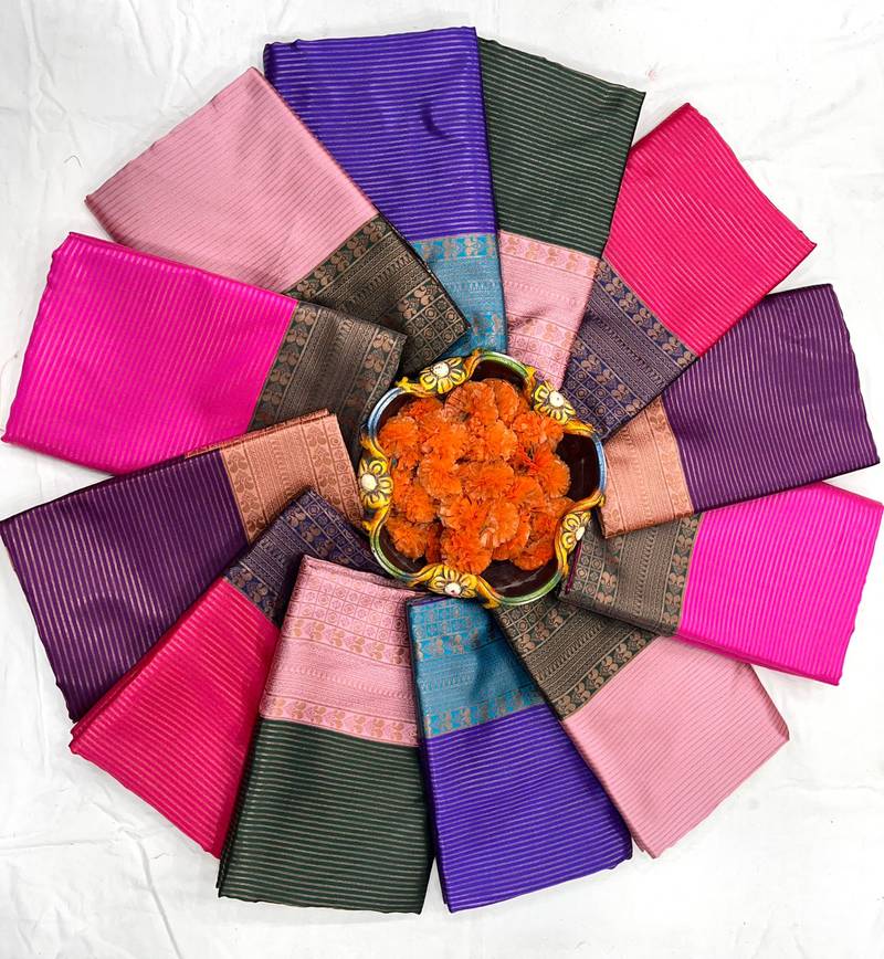Rani pink blue silk blend jacuard work festival saree with unstitched blouse piece