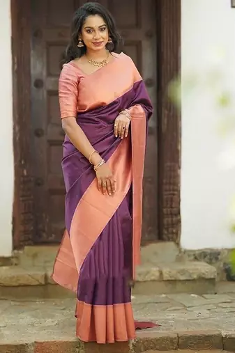 Wine peach silk blend jacuard work festival saree with unstitched blouse piece