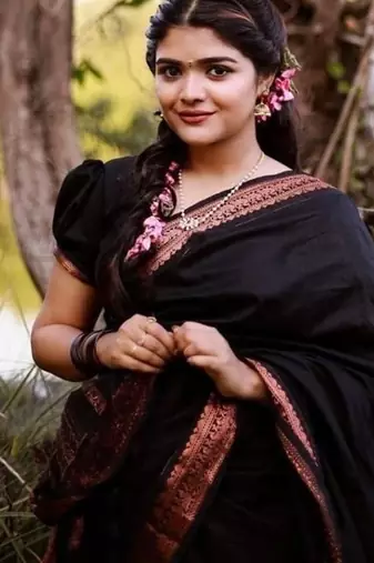 Black silk blend jacuard work festival saree with unstitched blouse piece