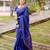 Blue silk blend jacuard work festival saree with unstitched blouse piece