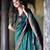 Turquoise silk blend jacuard work festival saree with unstitched blouse piece