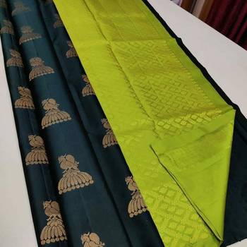 Green parrot silk blend jacuard work festival saree with unstitched blouse piece 1