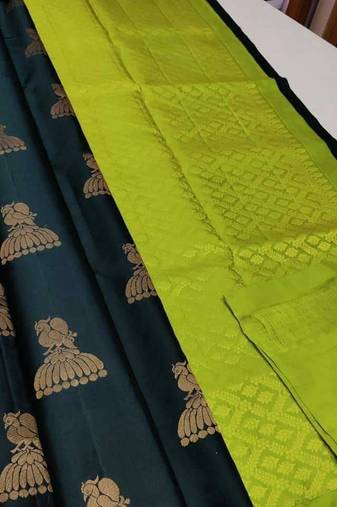 Green parrot silk blend jacuard work festival saree with unstitched blouse piece
