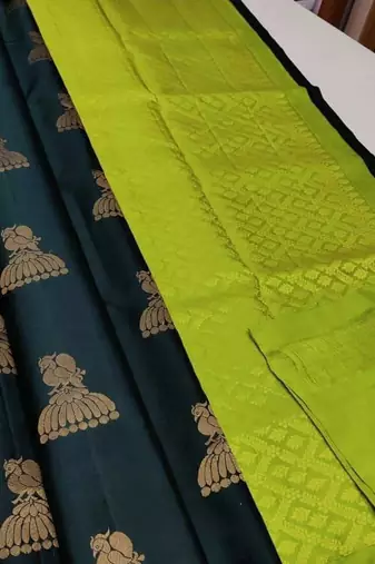 Green parrot silk blend jacuard work festival saree with unstitched blouse piece