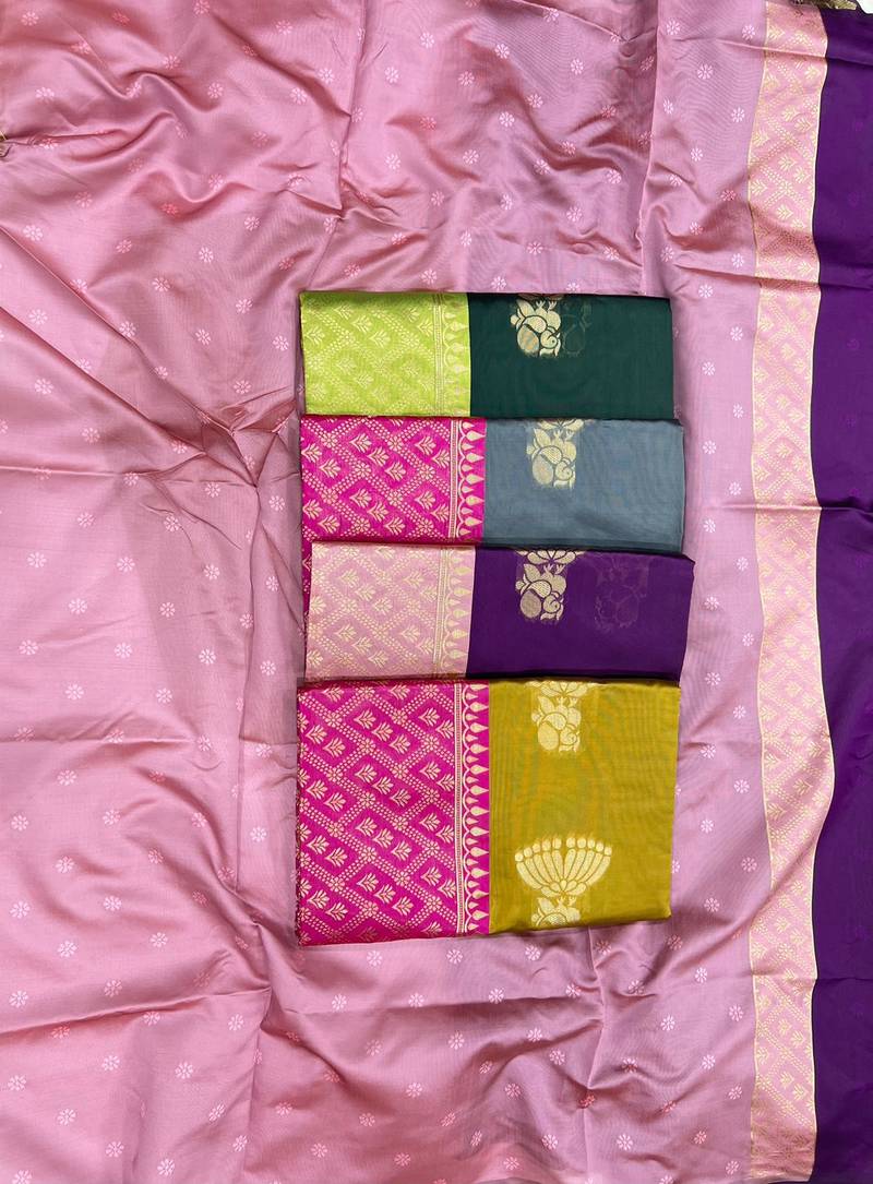 Green parrot silk blend jacuard work festival saree with unstitched blouse piece