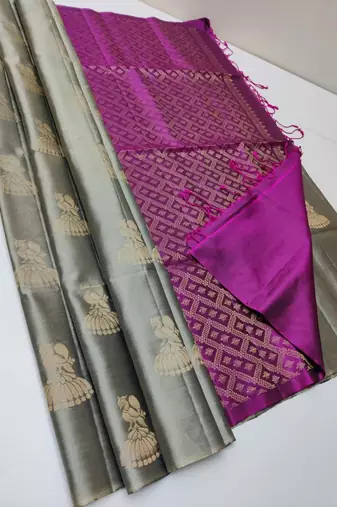 Grey pink silk blend jacuard work festival saree with unstitched blouse piece