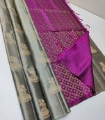 Grey pink silk blend jacuard work festival saree with unstitched blouse piece