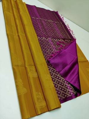 Mustard pink silk blend jacuard work festival saree with unstitched blouse piece 1