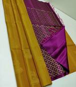 Mustard pink silk blend jacuard work festival saree with unstitched blouse piece
