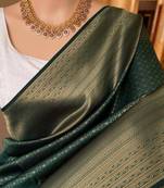 Green silk blend jacuard work festival saree with unstitched blouse piece