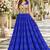 Blue georgette readymade navratri anarkali suit with bandhej & mirror work