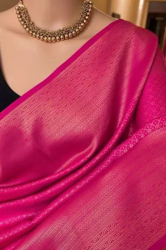 Pink silk blend jacuard work festival saree with unstitched blouse piece
