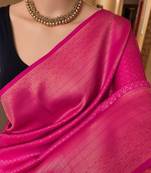 Pink silk blend jacuard work festival saree with unstitched blouse piece