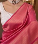 Rani pink silk blend jacuard work festival saree with unstitched blouse piece