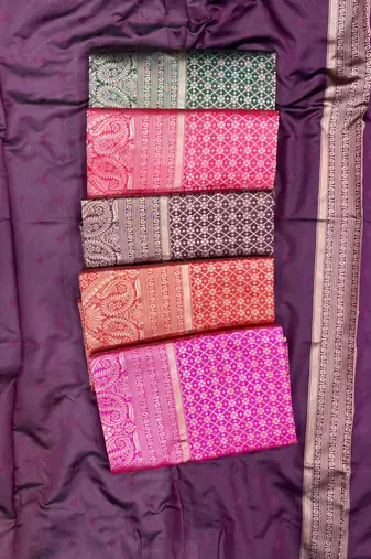 Rani pink silk blend jacuard work festival saree with unstitched blouse piece