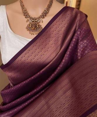 Wine silk blend jacuard work festival saree with unstitched blouse piece 1