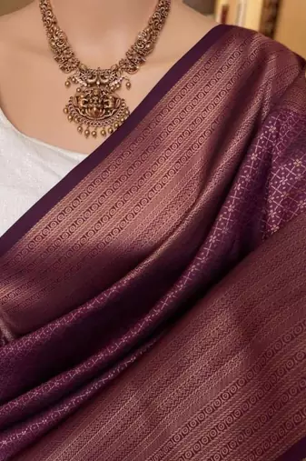 Wine silk blend jacuard work festival saree with unstitched blouse piece