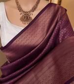 Wine silk blend jacuard work festival saree with unstitched blouse piece
