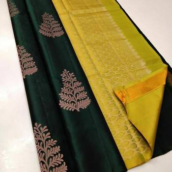 Green yellow silk blend jacuard work festival saree with unstitched blouse piece 1