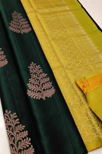 Green yellow silk blend jacuard work festival saree with unstitched blouse piece