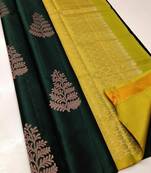 Green yellow silk blend jacuard work festival saree with unstitched blouse piece