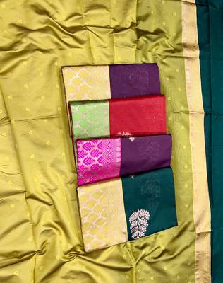 Green yellow silk blend jacuard work festival saree with unstitched blouse piece 2
